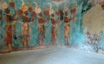 Mural painting in the interior, Bonampak, Chiapas, Mexico