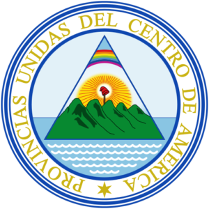 Das historische Wappen der “Vereinigten Provinzen Zentralamerikas”, dessen Motive sich noch heute in den Nationalwappen der fünf Einzelstaaten wiederfinden. Grafik: Anjelkaido, Rastrojo, HansenBCN (Own work) CC-BY-SA-3.0 via Wikimedia Commons