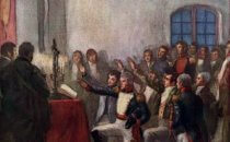 Darstellung der Vereidigung der ersten argentinischen Regierungsjunta am 25.Mai 1810 des chilenischen Malers Pedro Subercaseaux. 